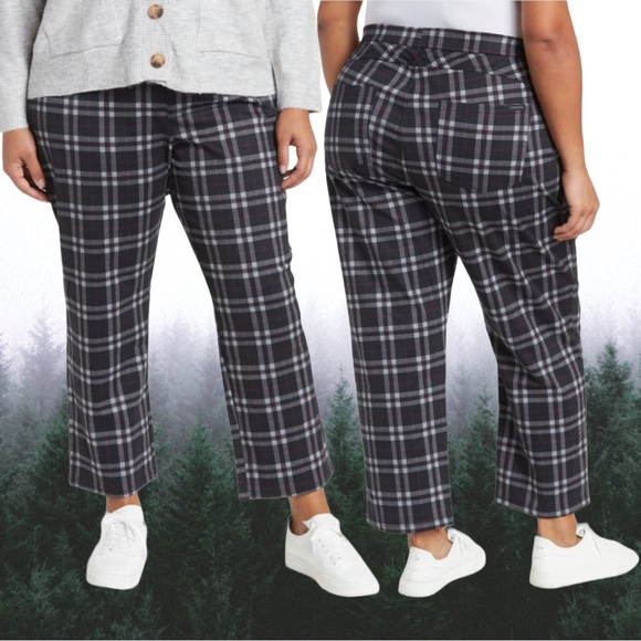 Sanctuary Pants - Sanctuary Daily Curvy Crop Leggings Gray Black Check Plaid Stretch Pants 1X NIP